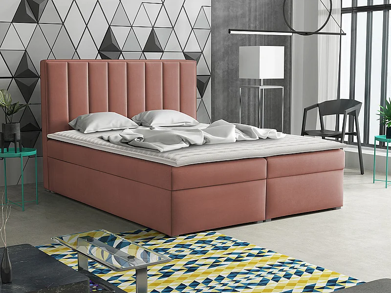 Lit continental Pomona 116, Double, Continental, Rose, 180x200, Tapisserie, 180x215x115cm