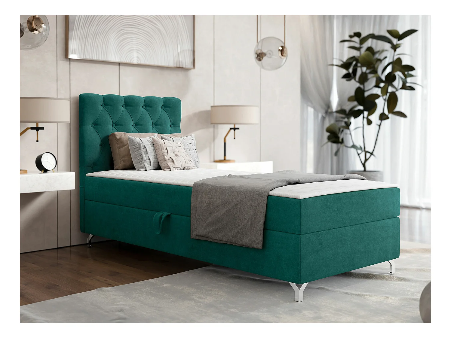 Lit continental Memphis 142, Continental, Unique, Vert, 80x200, Tapisserie, 80x207x114cm