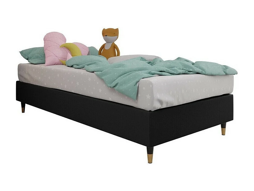 Cama continental Logan 108, Solteiro, Preto, Eco couro, 8x20x5cm