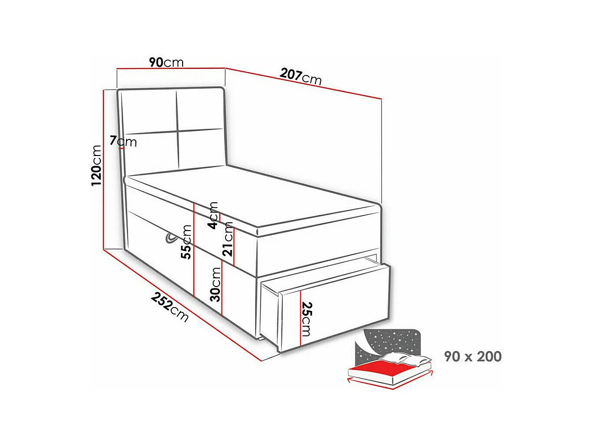 Cama continental Eugene 100, Individuales, Continental, Negro, 90x200, Tapiz, Somieres,