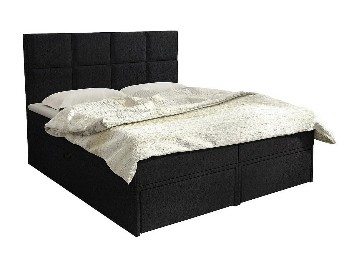 Lit continental Eugene 101, Continental, Double, Noir, 160x200, Faux cuir, 160x207x120cm