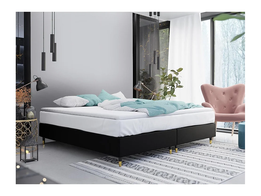 Lit continental Logan 109, Continental, Double, Noir, 160x200, Faux cuir, 160x200x47cm