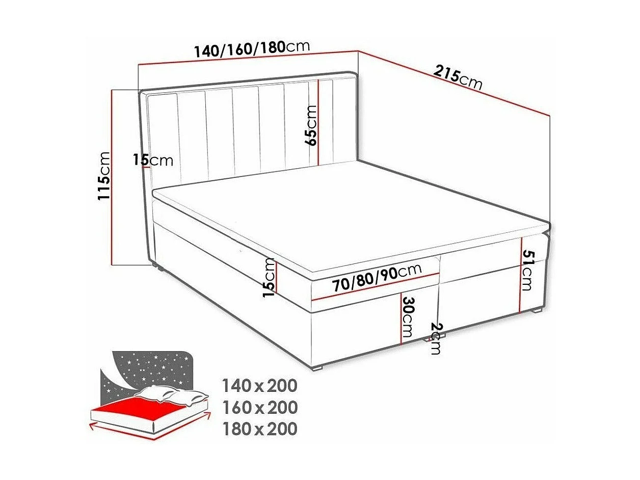 Cama continental Pomona 117, Continental, Vermelho, Tecido, 18x22x12cm