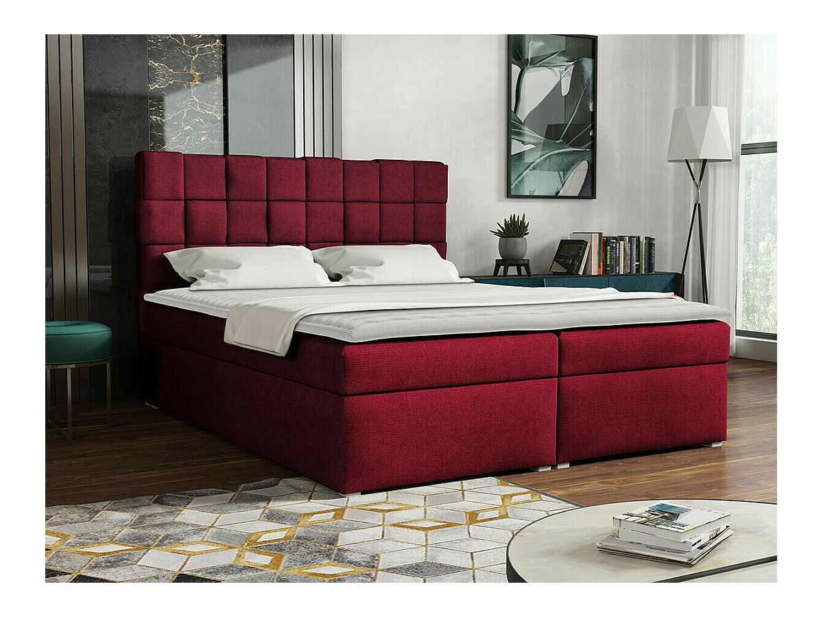 Lit continental Pomona 117, Double, Continental, Rouge, 180x200, Tapisserie, 180x215cm