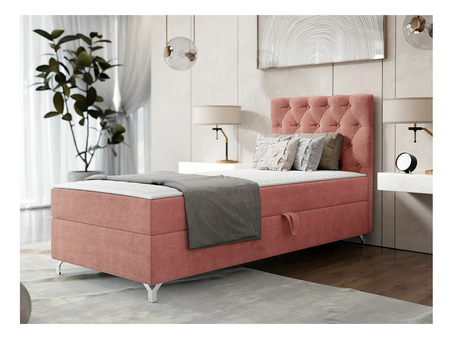 Cama continental Memphis 142, Continental, Rosé, Tecido, 9x21x11cm