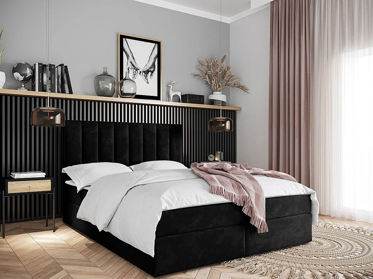 Letto continentale Stamford 101, Continentale, Doppio, Nero, 160x200, Arazzo, Con, 160cm