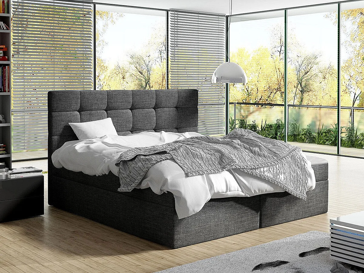 Lit continental Comfivo 196, Double, Continental, Gris, 140x200, Tissu, Disponible, 143cm