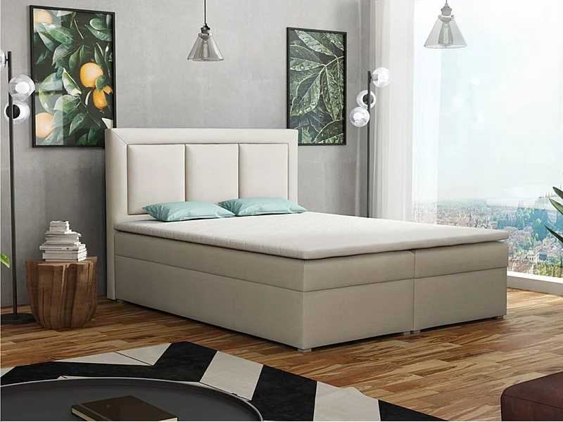Cama continental Pomona 112, Casal, Castanho claro, Tecido, 18x22x12cm