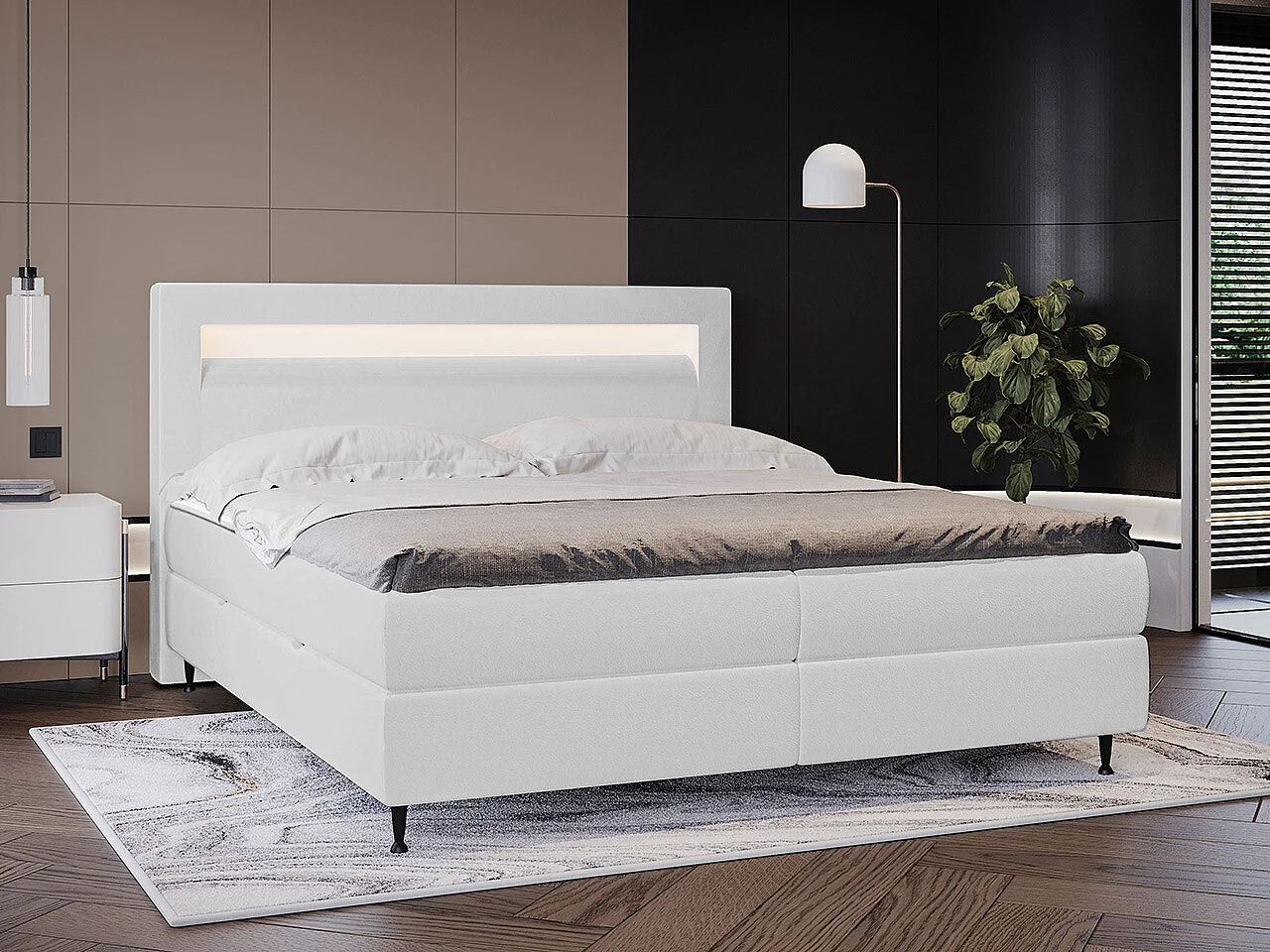 Lit continental ComfiDream 182, Double, Continental, Blanc, 140x200, Faux cuir, 147x212cm