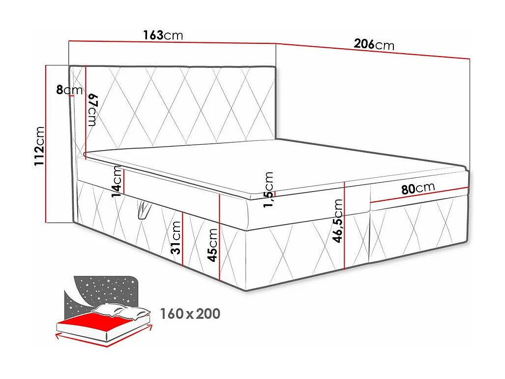 Cama continental Comfivo 225, Continental, Doble, Azul, 160x200, Tapiz, Somieres, 163cm