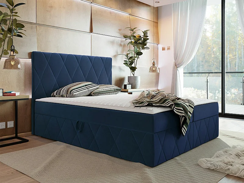 Cama continental Comfivo 225, Continental, Doble, Azul, 160x200, Tapiz, Somieres, 163cm