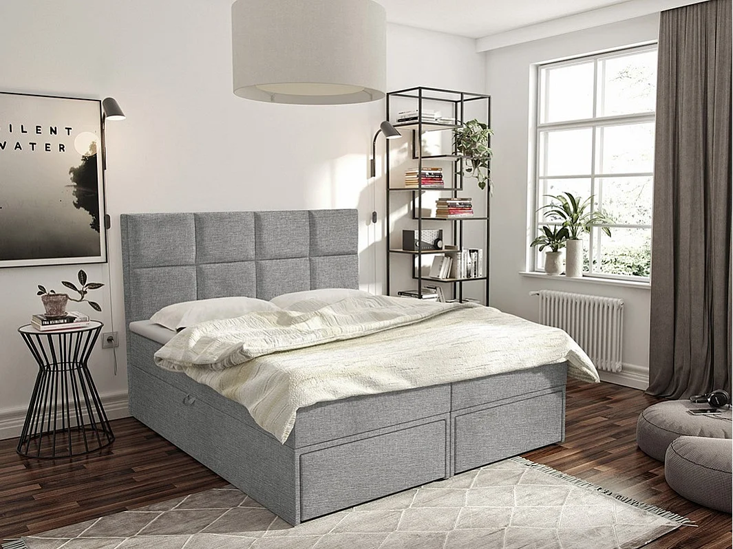Cama continental Eugene 101, Doble, Continental, Gris, 140x200, Tapiz, Somieres, 140cm