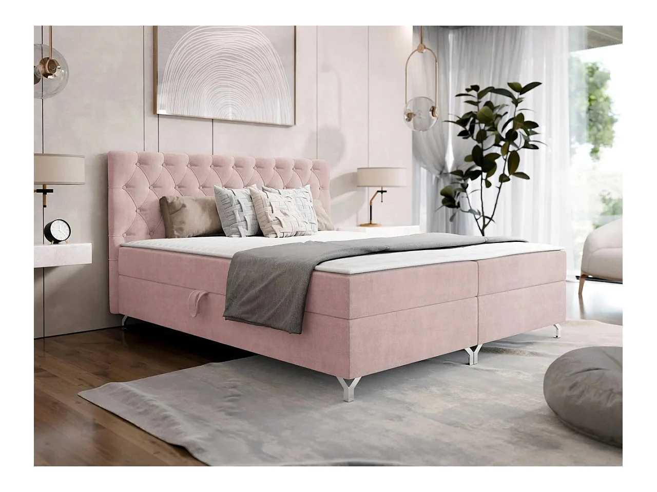 Cama continental Memphis 141, Casal, Rosé, Estrados de cama