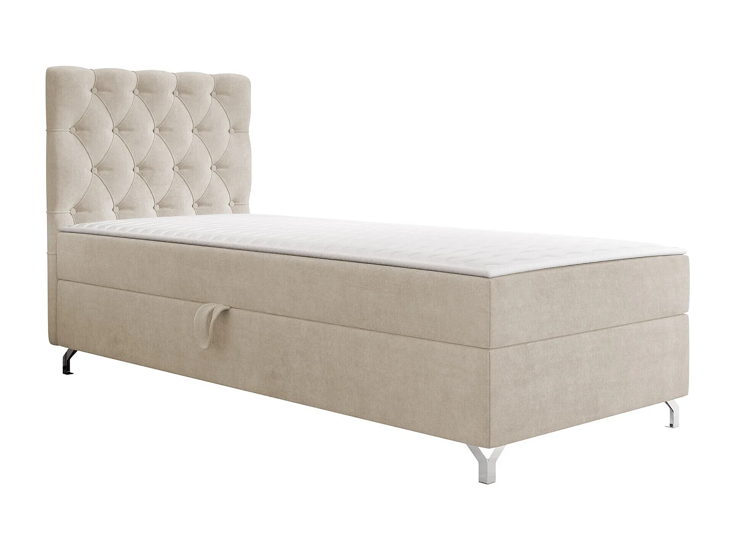 Lit continental Memphis 142, Unique, Continental, Brun clair, 80x200, Tissu, Disponible,