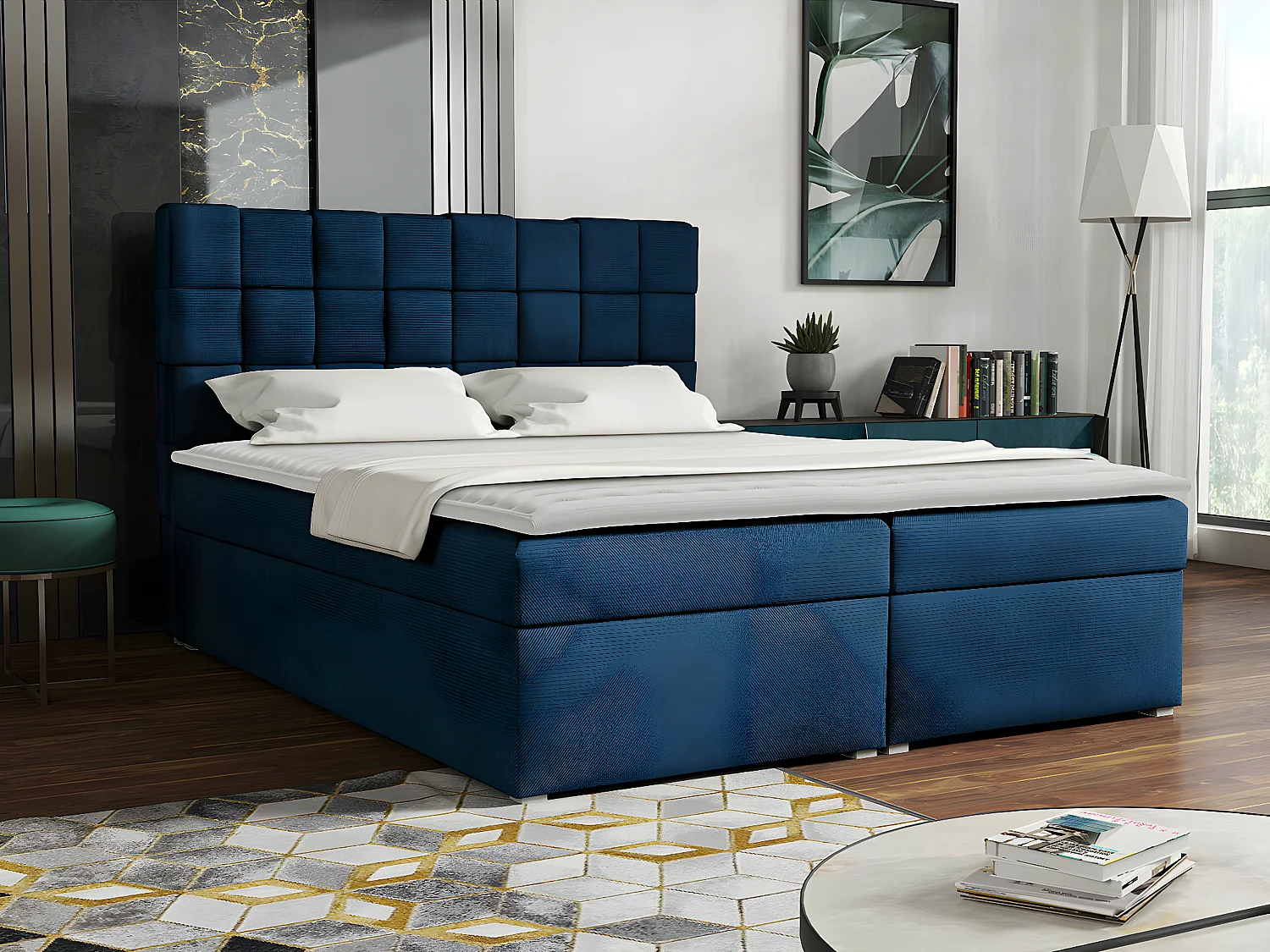 Cama continental Pomona 117, Continental, Azul, Tecido, 18x22x12cm