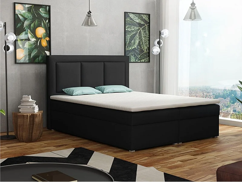 Cama continental Pomona 112, Continental, Doble, Negro, 140x200, Tapiz, Somieres, 140cm