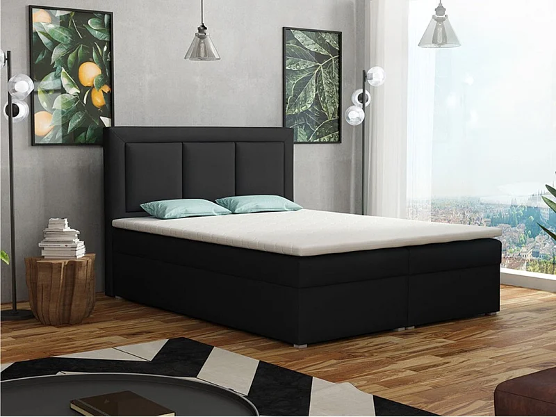 Letto continentale Pomona 112, Doppio, Continentale, Nero, 160x200, Arazzo, 160x215x115cm