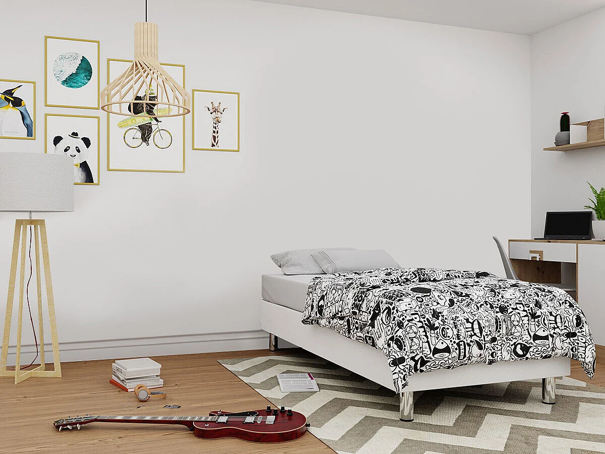 Cama continental Logan 101, Solteiro, Branco, Eco couro, 12x20x5cm