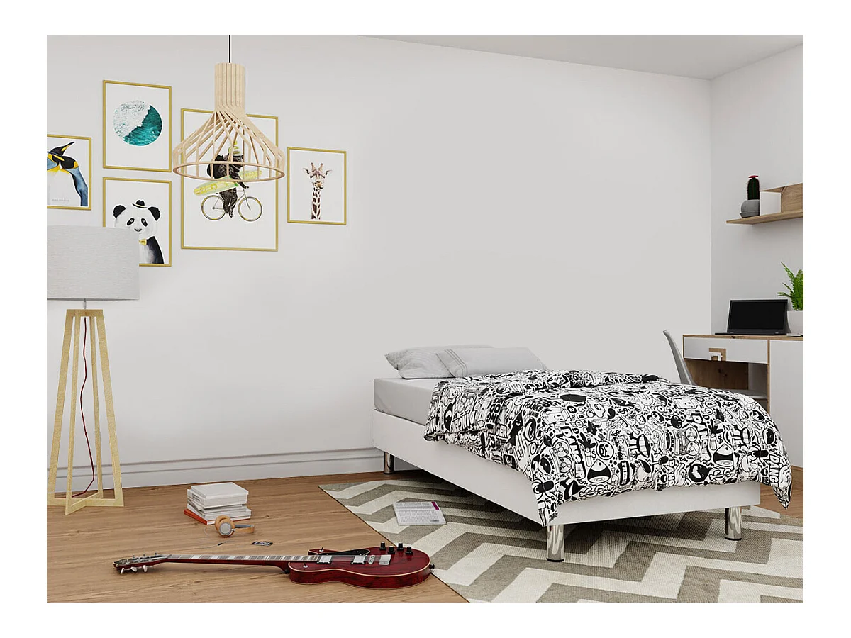 Lit continental Logan 101, Continental, Unique, Blanc, 120x200, Faux cuir, 120x200x47cm
