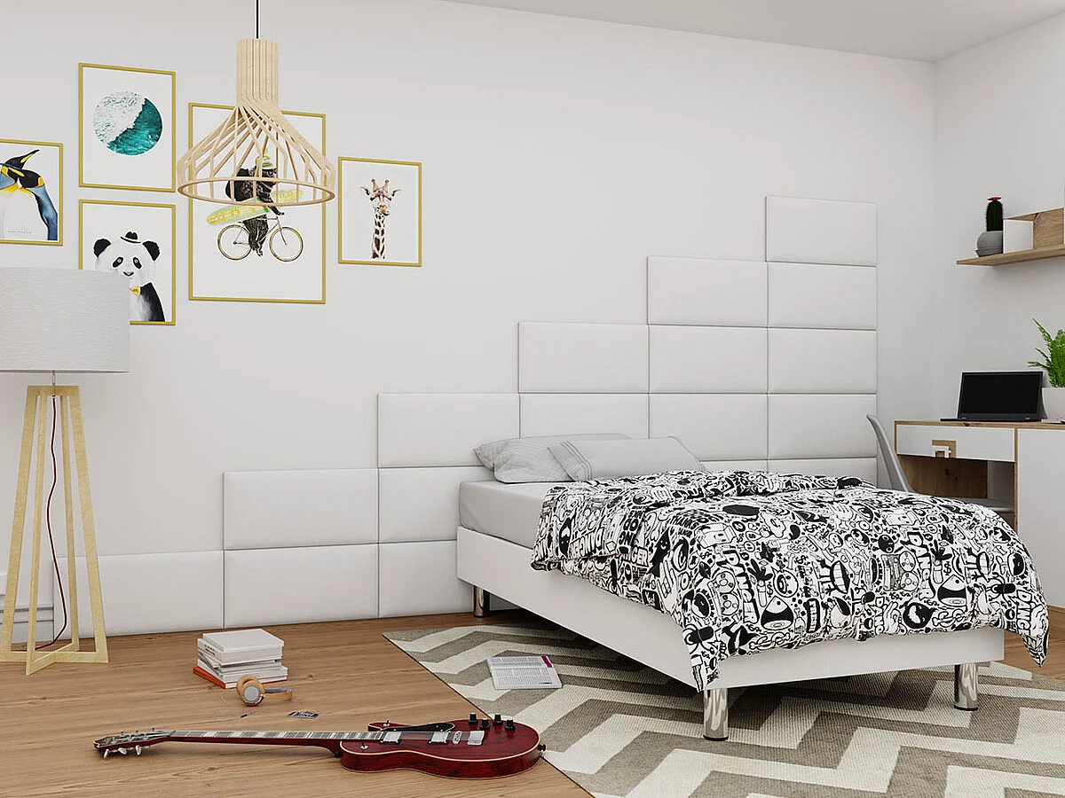 Cama continental Logan 101, Continental, Individuales, Blanco, 120x200, Cuero ecológico,