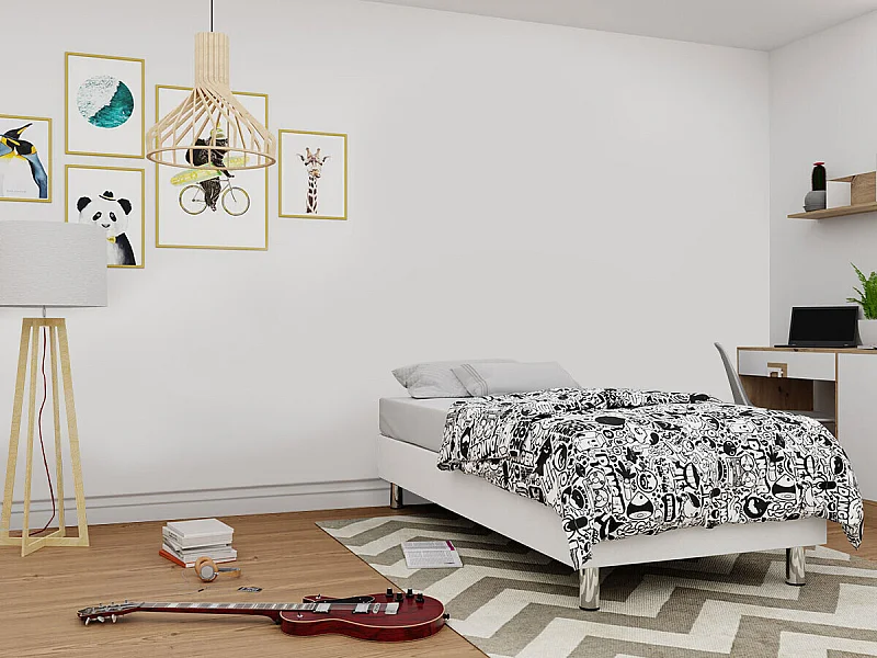 Lit continental Logan 101, Continental, Unique, Blanc, 120x200, Faux cuir, Disponible,