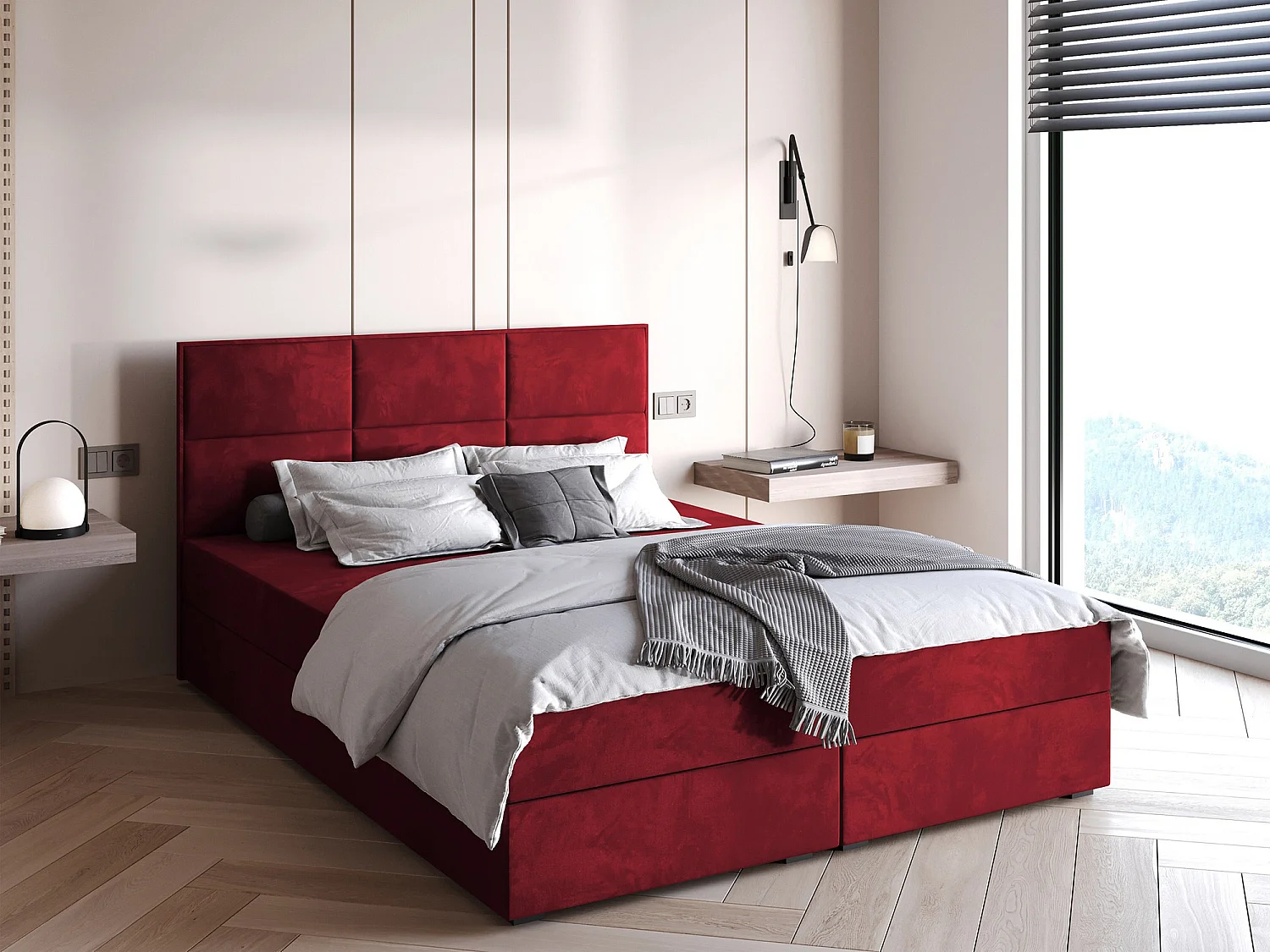Lit continental Stamford 103, Double, Continental, Rouge, 180x200, Tapisserie, 180x209cm