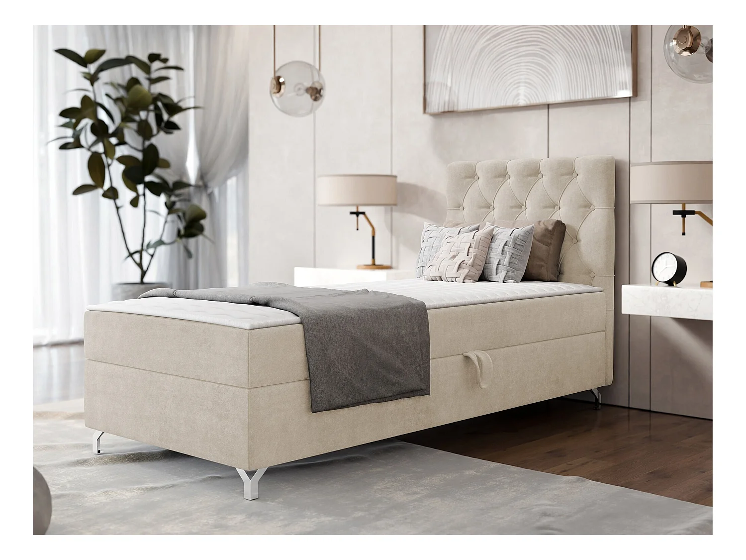 Letto continentale Memphis 142, Singolo, Continentale, Nocciola, 90x200, Arazzo, 90x207cm