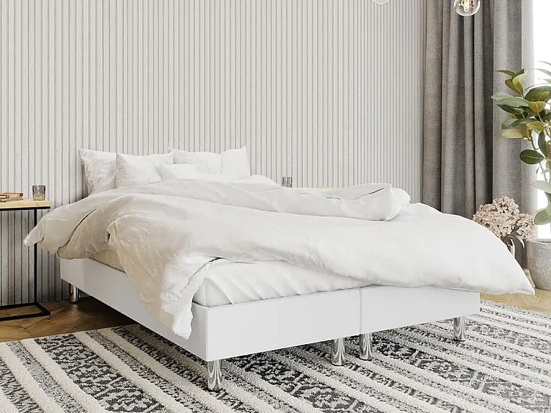 Cama continental Logan 101, Continental, Doble, Blanco, 140x200, Cuero ecológico, 140cm