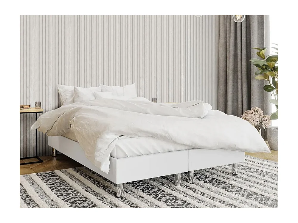 Cama continental Logan 101, Casal, Branco, Eco couro, Estrados de cama