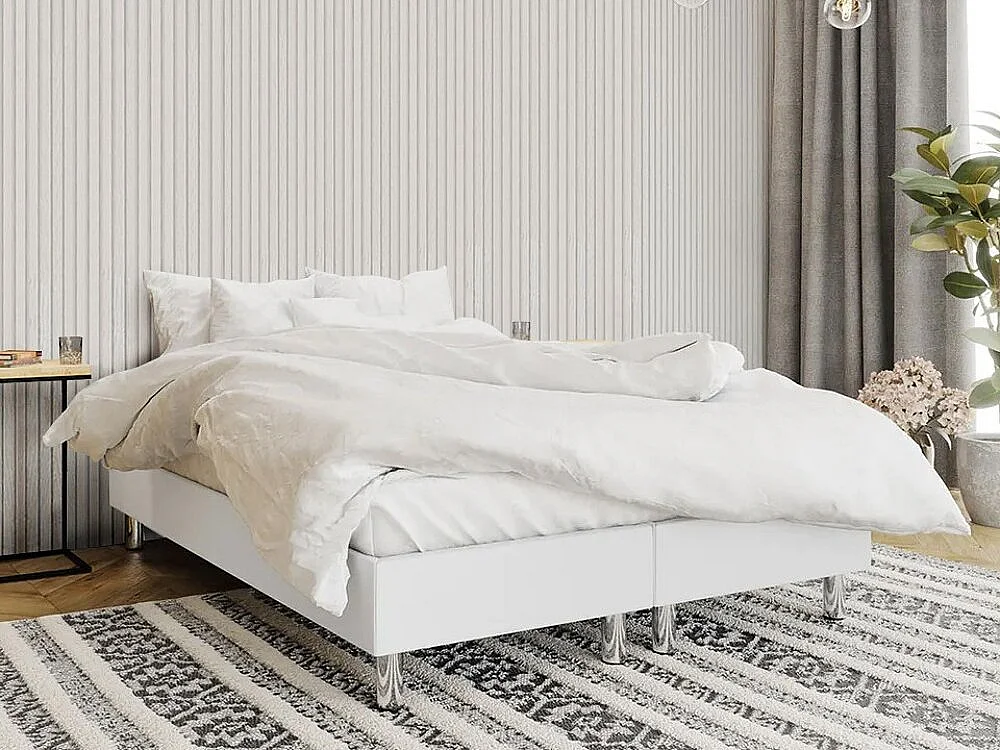 Letto continentale Logan 101, Continentale, Doppio, Bianco, 140x200, Eco-pelle, Con, 47cm