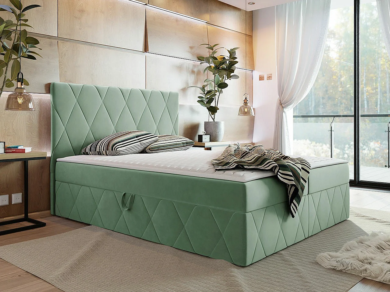 Cama continental Comfivo 225, Continental, Turquesa, Tecido
