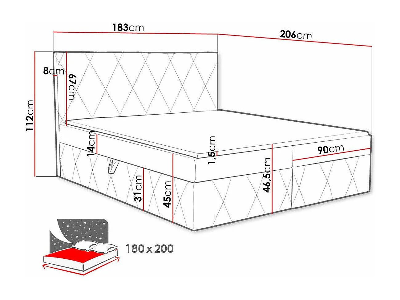 Cama continental Comfivo 225, Continental, Turquesa, Tecido