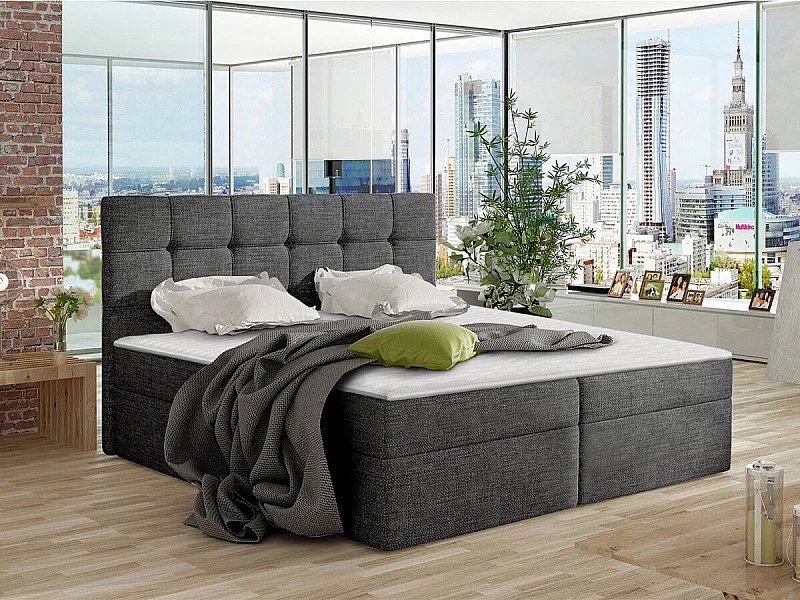 Cama continental Comfivo 195, Continental, Doble, Gris, 180x200, Tapiz, Somieres, 186cm