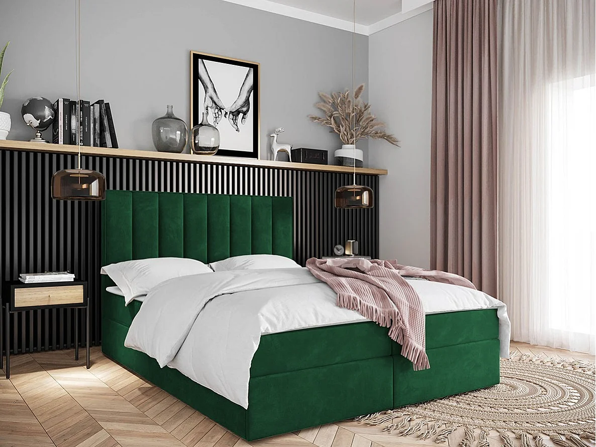 Cama continental Stamford 101, Casal, Verde, Tecido, Estrados de cama