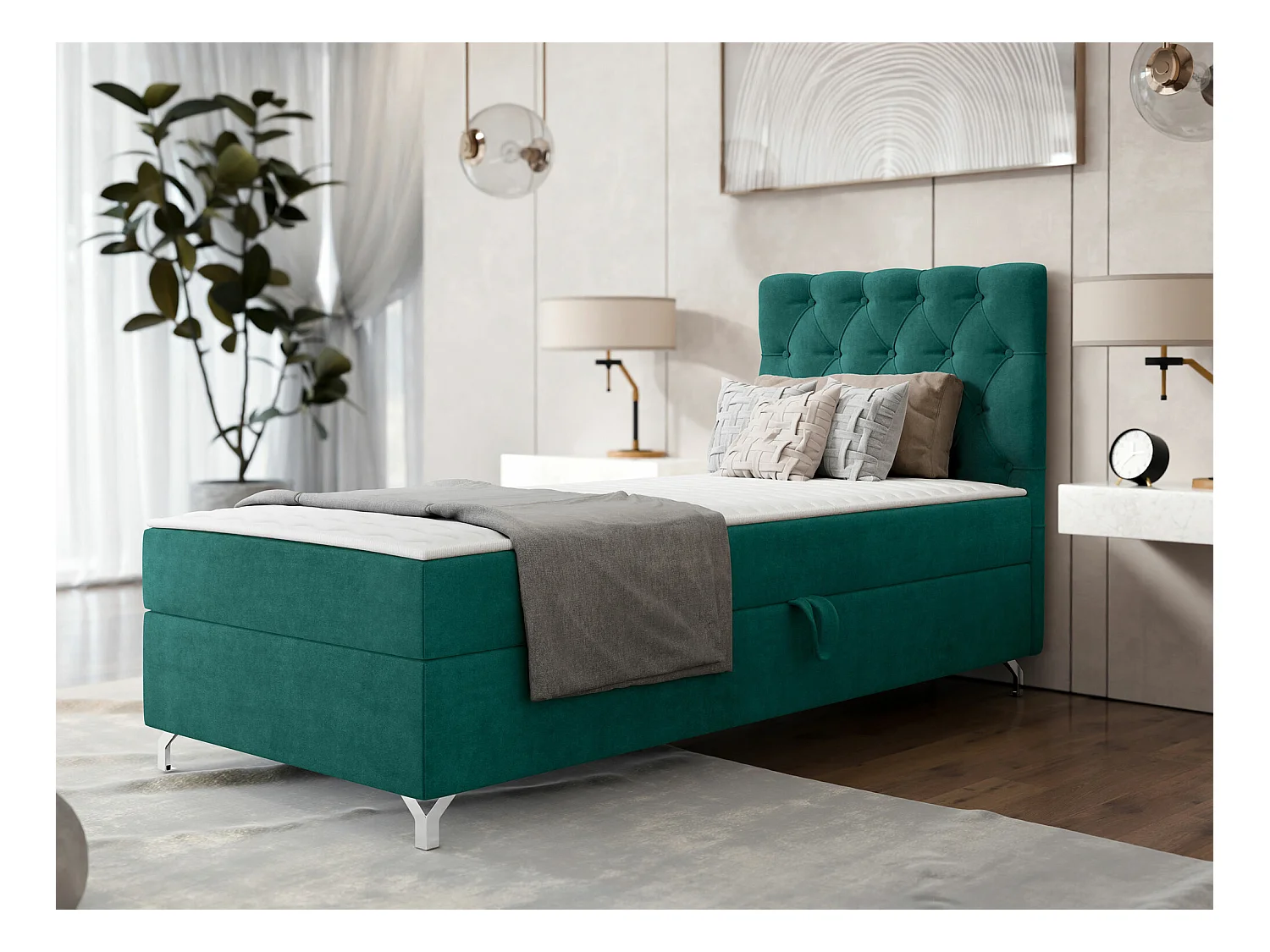 Lit continental Memphis 142, Continental, Unique, Vert, 80x200, Tapisserie, 80x207x114cm