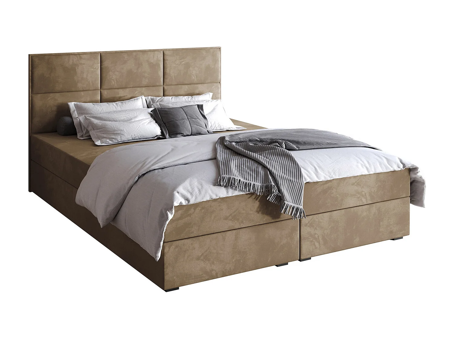 Lit continental Stamford 103, Double, Continental, Brun clair, 160x200, Tapisserie, 160cm