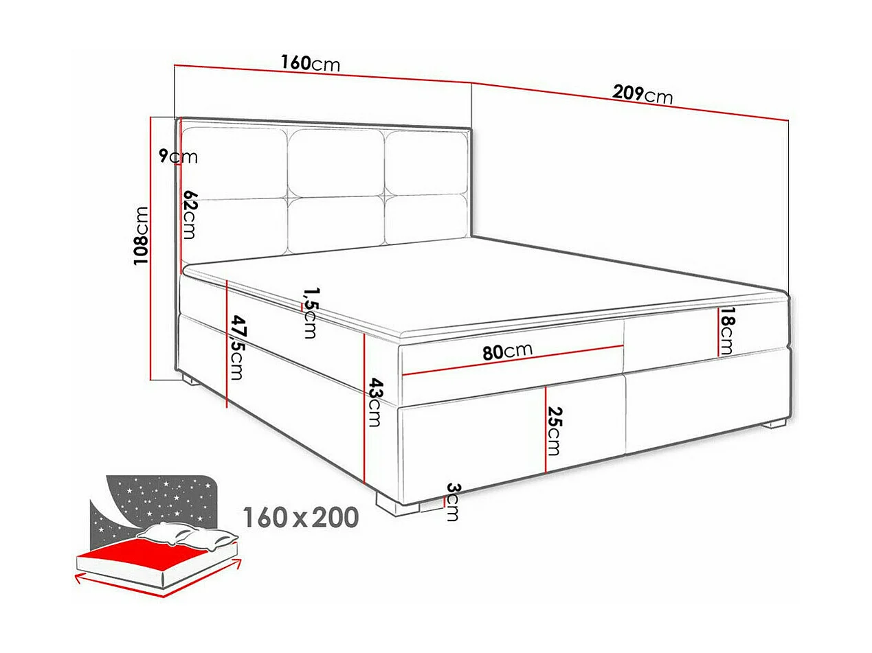 Lit continental Stamford 103, Double, Continental, Brun clair, 160x200, Tapisserie, 160cm