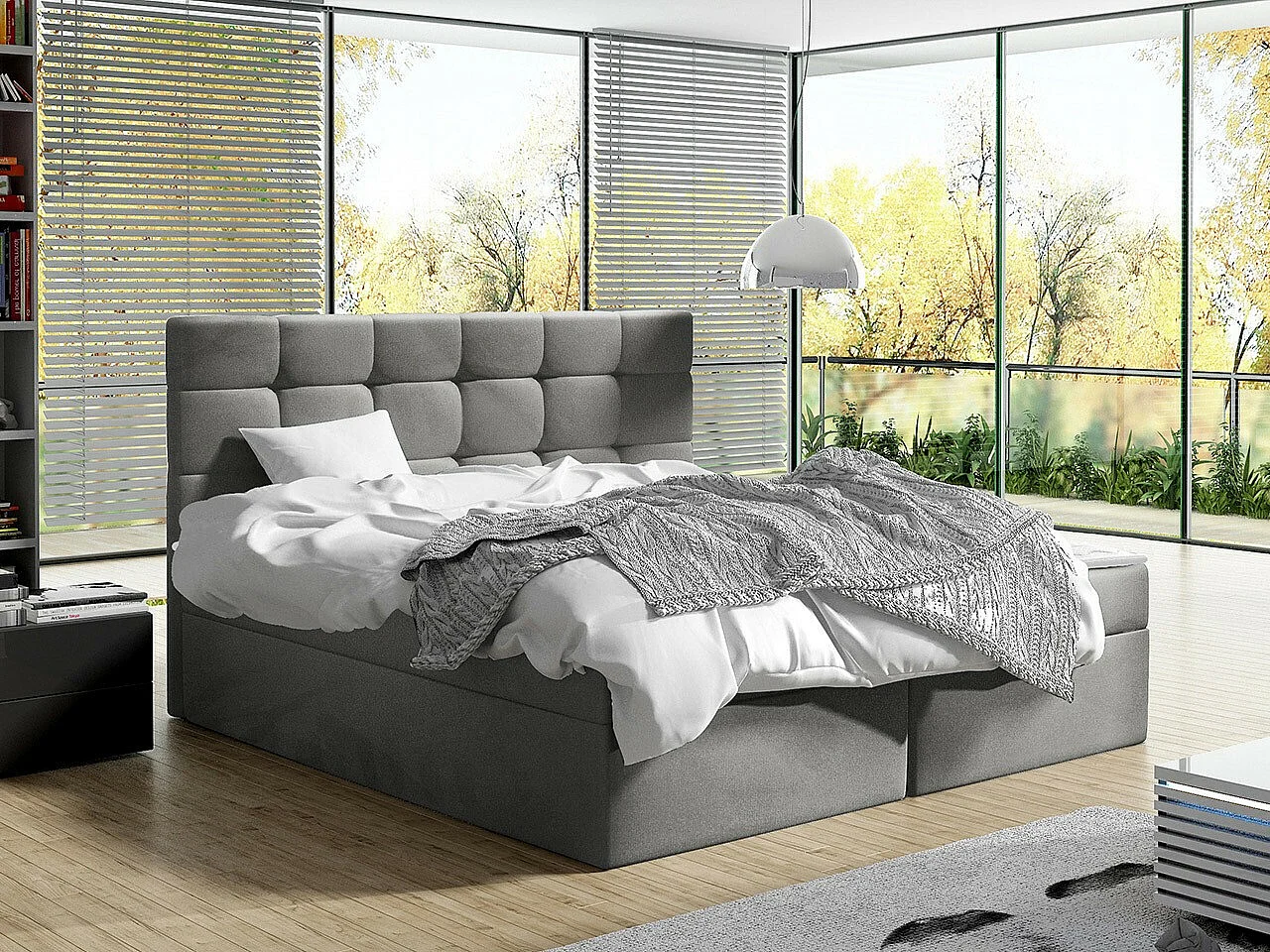 Lit continental Comfivo 196, Continental, Double, Gris, 180x200, Tissu, Disponible, 183cm