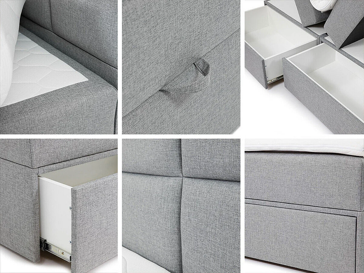 Lit continental Eugene 101, Continental, Double, Gris, 180x200, Tapisserie, 180x207x120cm
