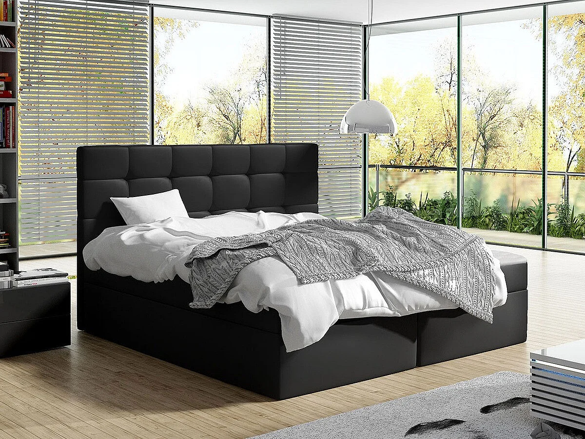 Lit continental Comfivo 196, Double, Continental, Noir, 160x200, Faux cuir, Disponible,
