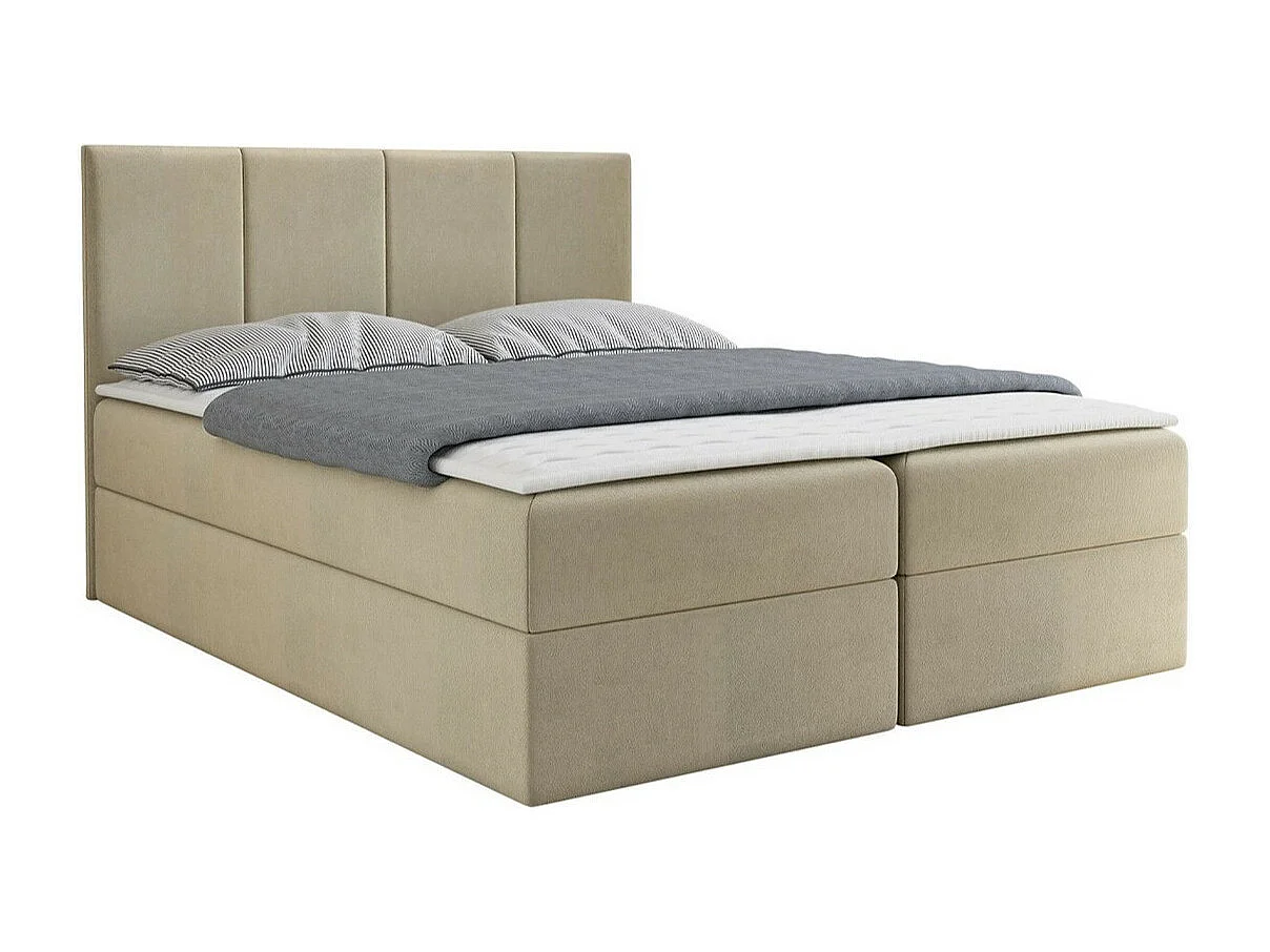 Lit continental Baltimore 147, Continental, Double, Brun clair, 180x200, Tapisserie,