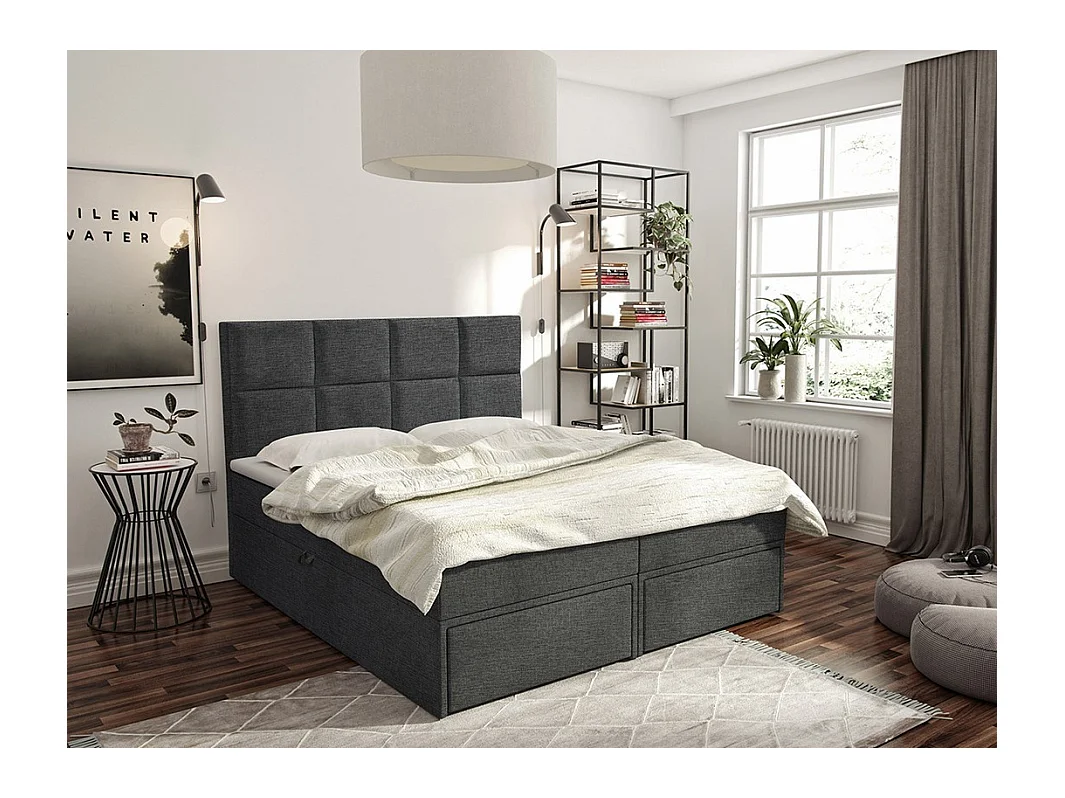 Cama continental Eugene 101, Doble, Continental, Gris, 160x200, Tapiz, Somieres, 160cm