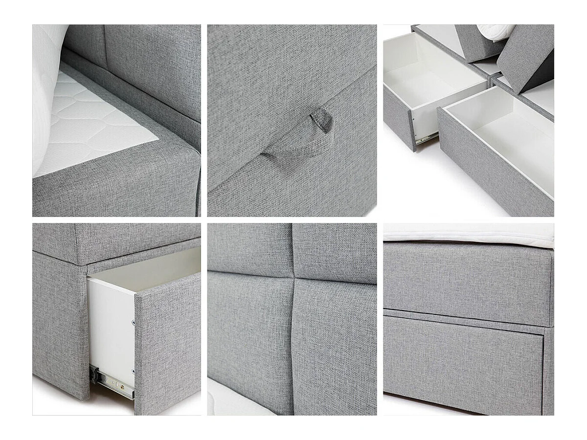 Cama continental Eugene 101, Doble, Continental, Gris, 160x200, Tapiz, Somieres, 160cm