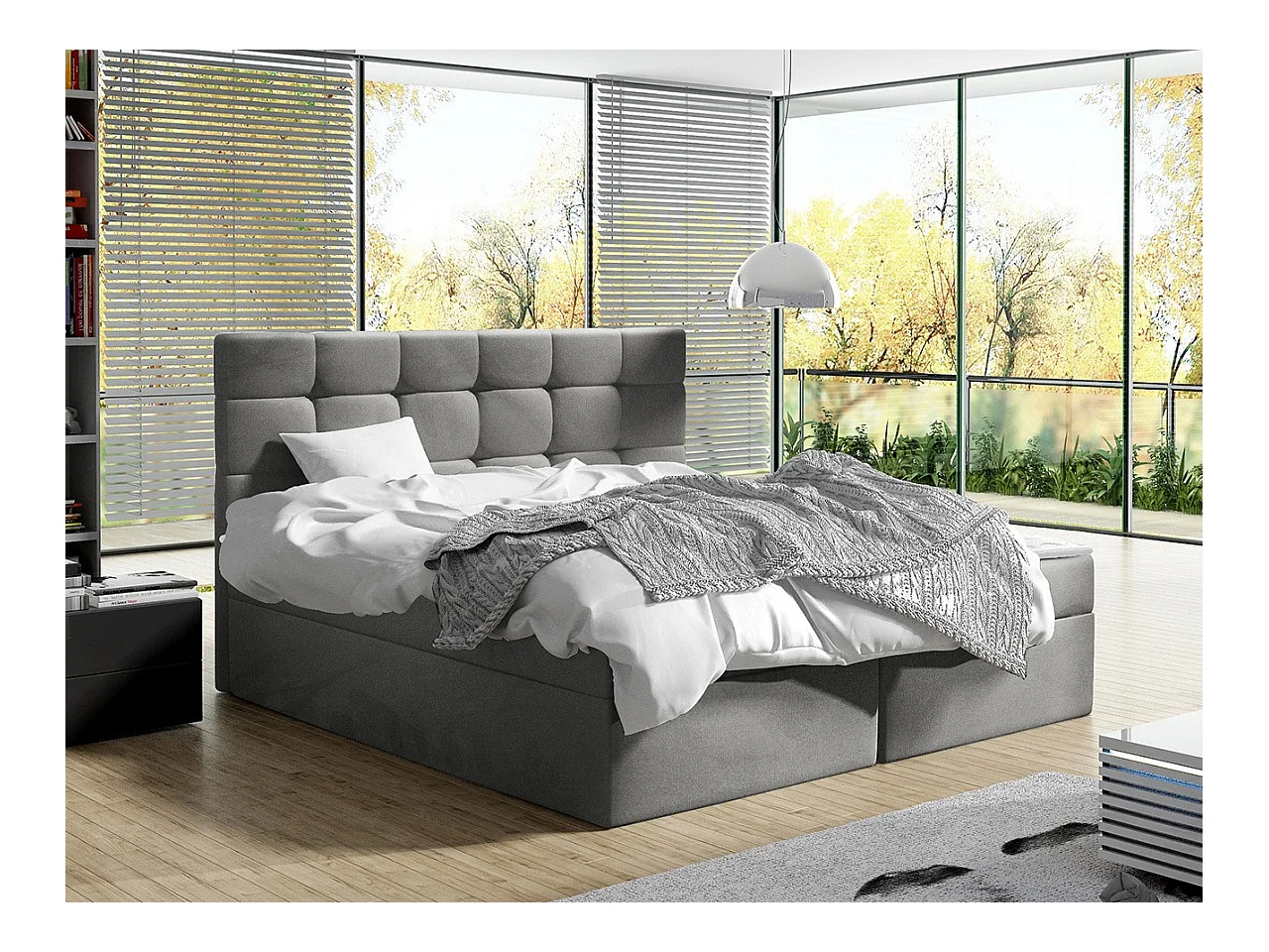 Lit continental Comfivo 196, Double, Continental, Gris, 160x200, Tapisserie, 163x206cm