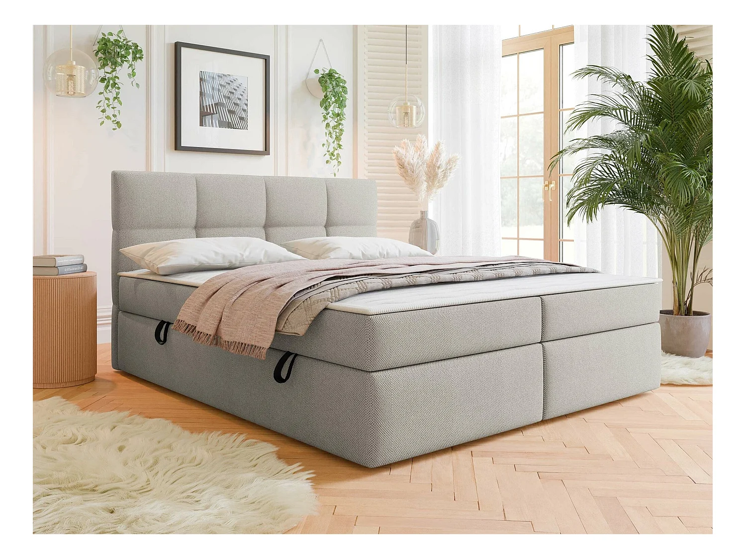 Lit continental ComfiDream 187, Double, Continental, Brun clair, 140x200, Tapisserie,