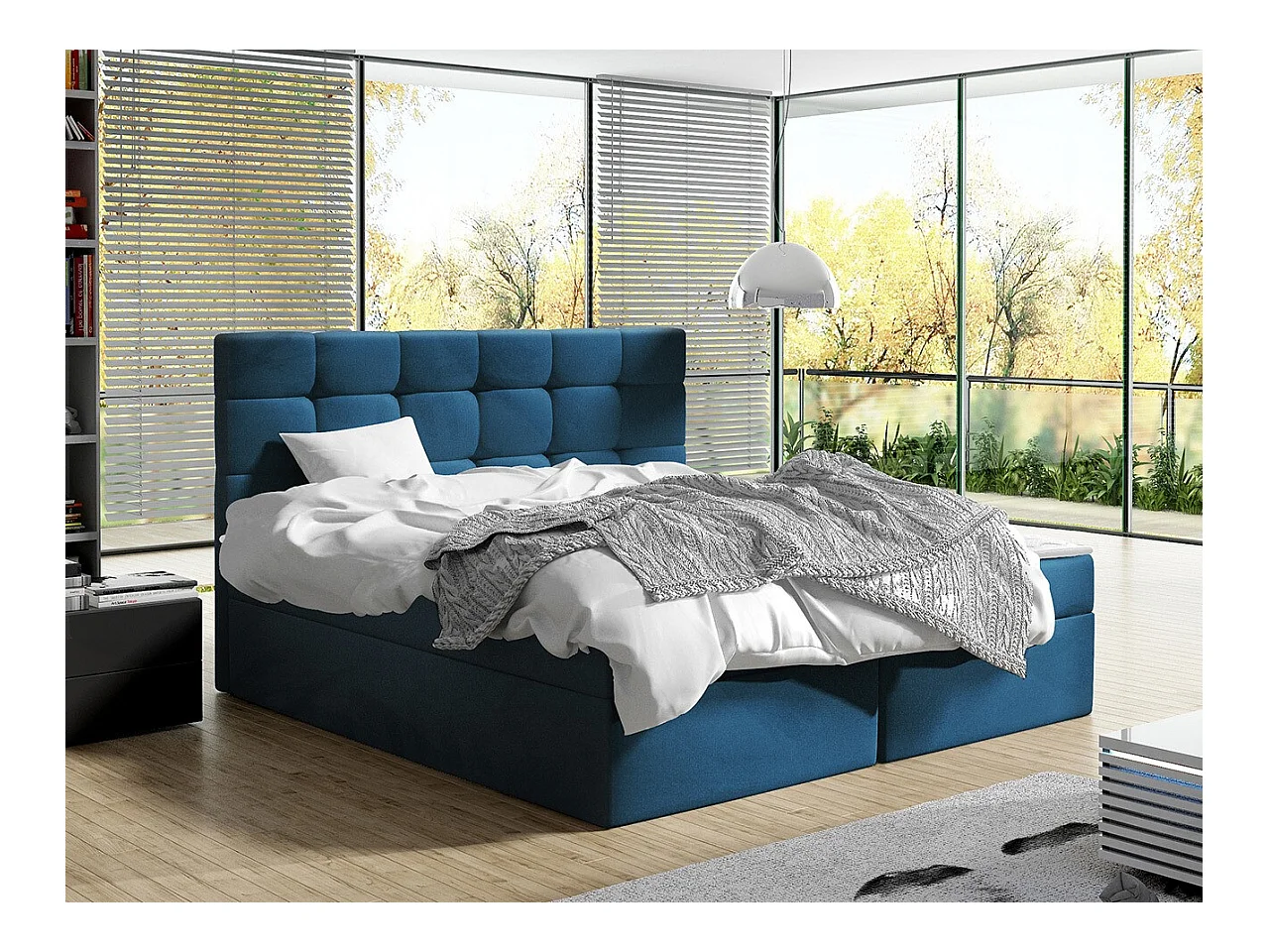 Lit continental Comfivo 196, Continental, Double, Bleu, 180x200, Tapisserie, 183x206cm
