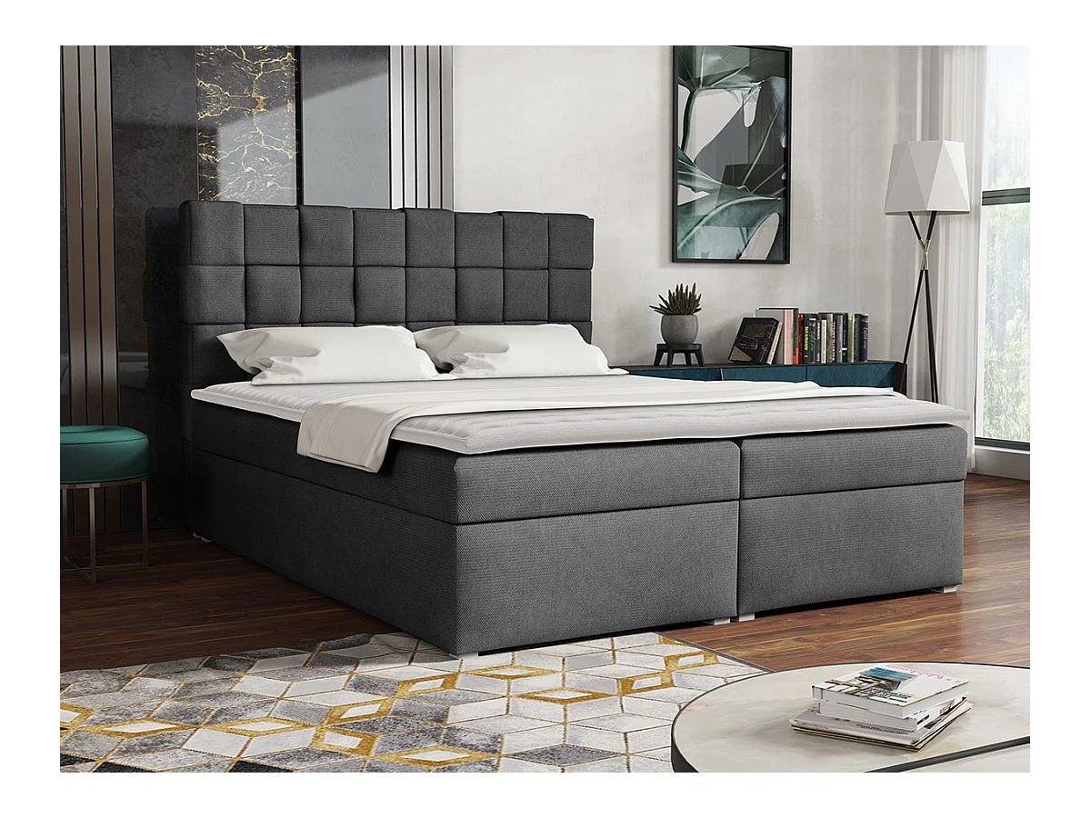 Lit continental Pomona 117, Double, Continental, Gris, 140x200, Tapisserie, 140x215x115cm