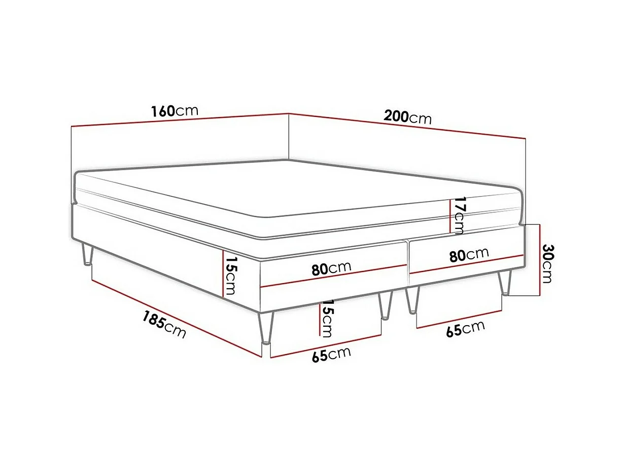 Lit continental Logan 109, Double, Continental, Gris, 160x200, Tapisserie, 160x200x47cm