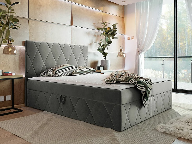 Lit continental Comfivo 225, Double, Continental, Gris, 140x200, Tapisserie, 143x206cm