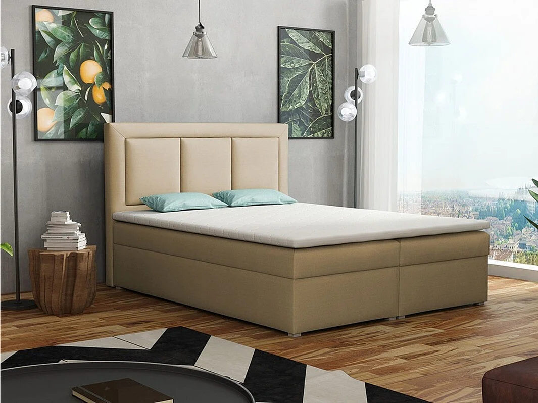 Cama continental Pomona 112, Casal, Castanho claro, Tecido, 18x22x12cm